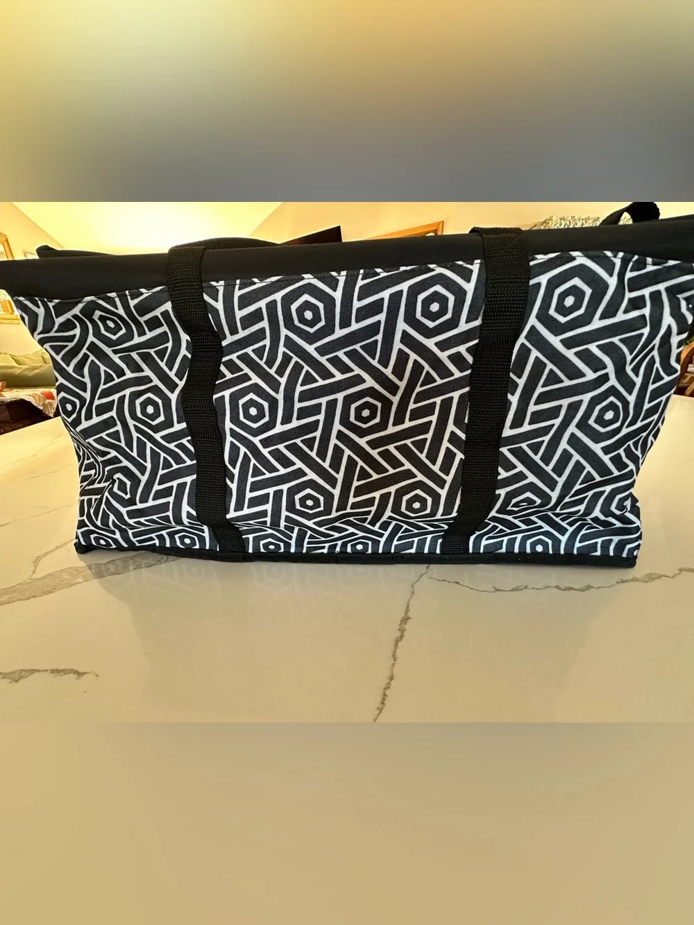 DSW Black & White Insulated Collapsable XL Geometric Tote Bag Set